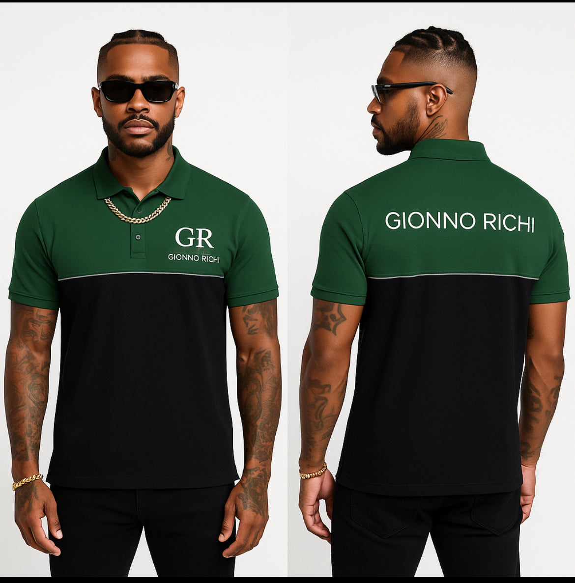 Polo «GIONNO RICHI » noir et vert avec logo