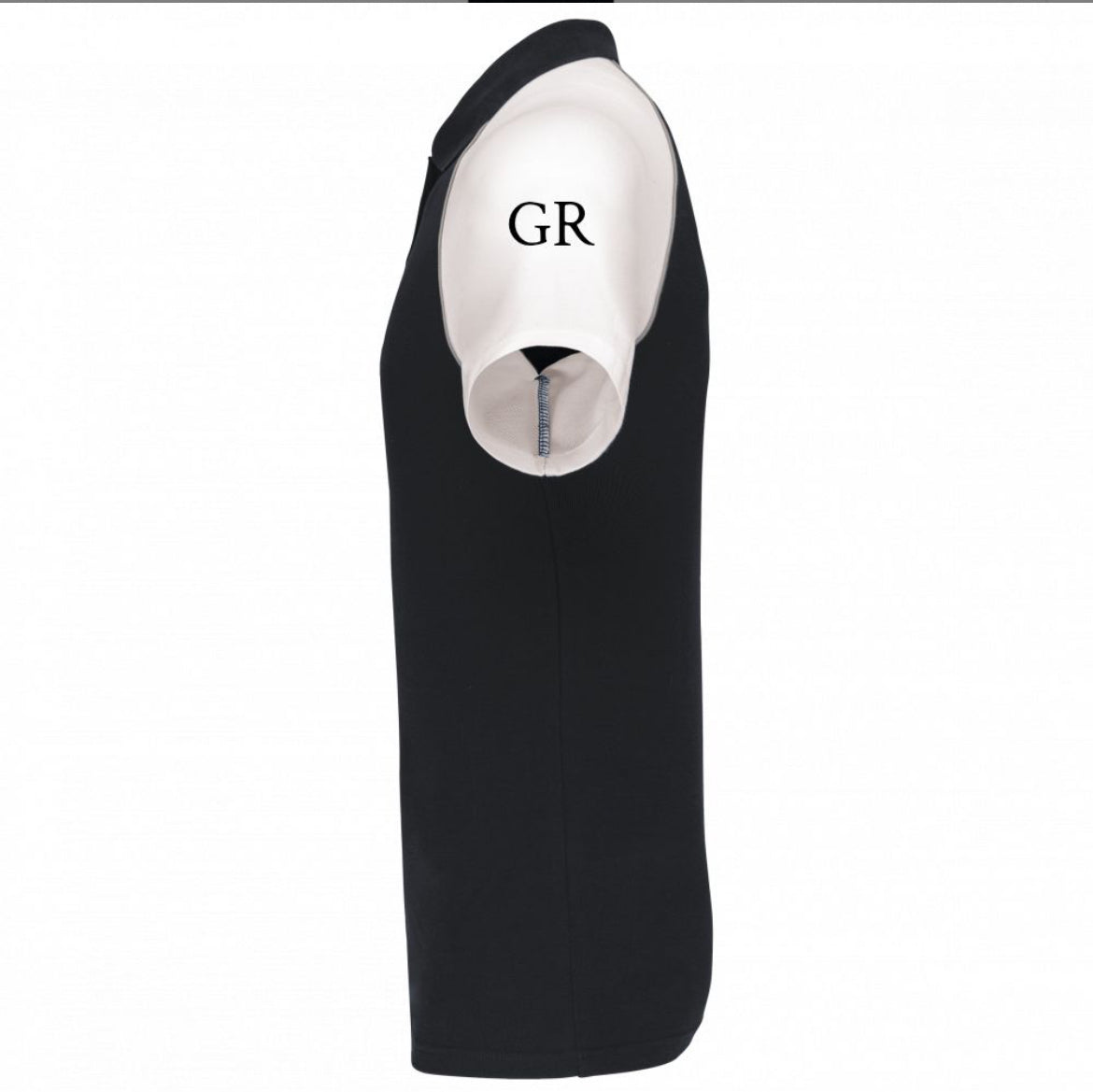 Polo noir et blanc «GIONNO RICHI » avec le logo sur les deux manches et à l’avant