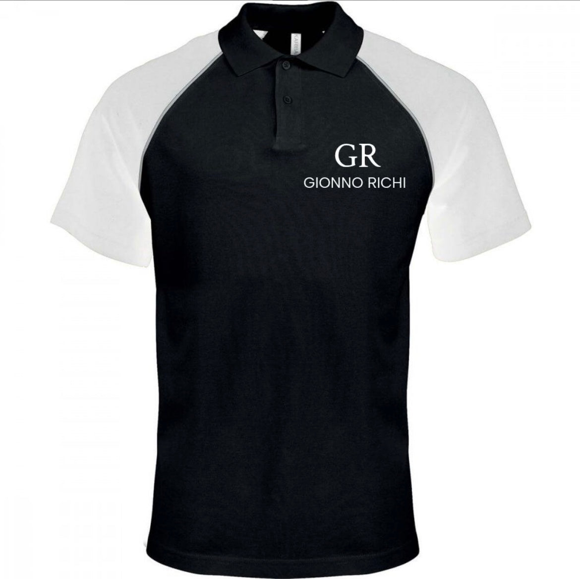 Polo noir et blanc «GIONNO RICHI » avec le logo sur les deux manches et à l’avant